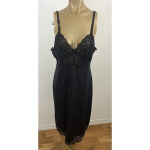 Vintage Shadowline Women's 38 Full Slip Black Nylon Adj Straps